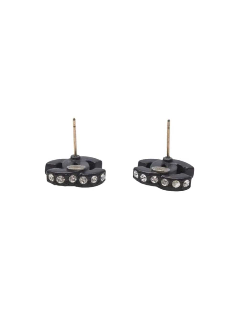 Chanel CC Logo Earrings 02 Rhinestone Black